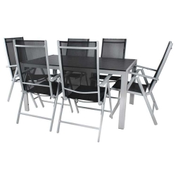 Meble ogrodowe aluminiowe czarne - zestaw stół + 6 krzeseł