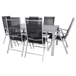 Meble ogrodowe aluminiowe srebrne - zestaw stół + 6 krzeseł