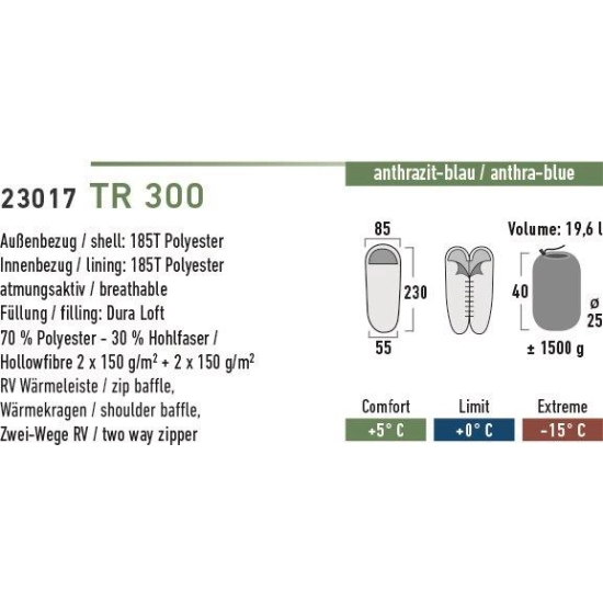 Śpiwór High Peak TR 300 (230x85x55cm) granatowo/niebieski /23017  -267664
