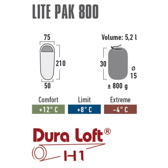 Śpiwór High Peak Lite Pak 800 (210x75x50cm) granatowo/pomarańczowy L-zip 23271  -282948